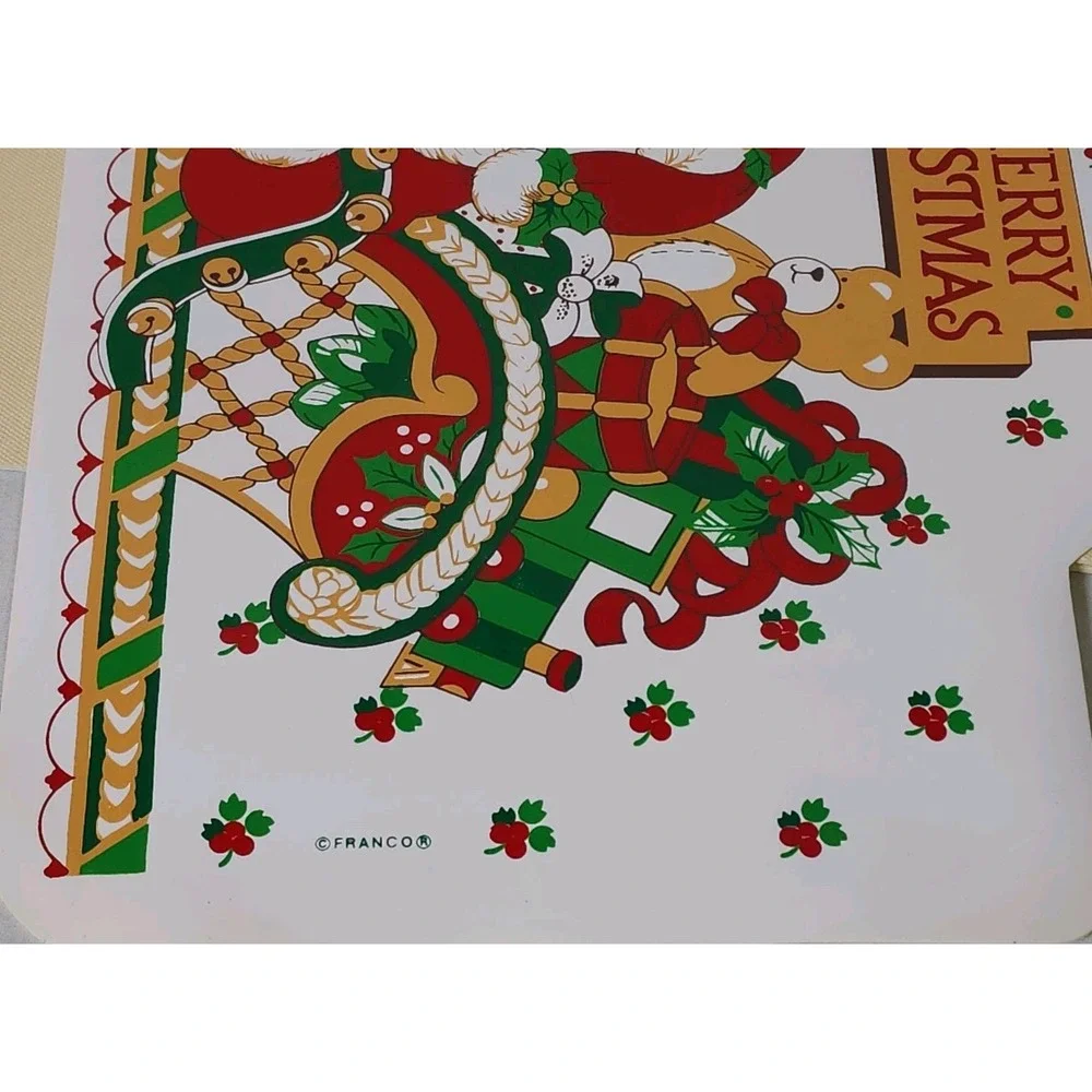 Vinyl Placemats Franco Merry Christmas Santa Lot of 4 Vintage 18 x 12 Retro